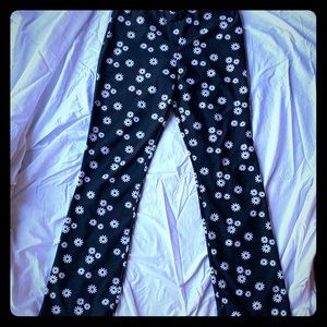 Black Flower Print Pants